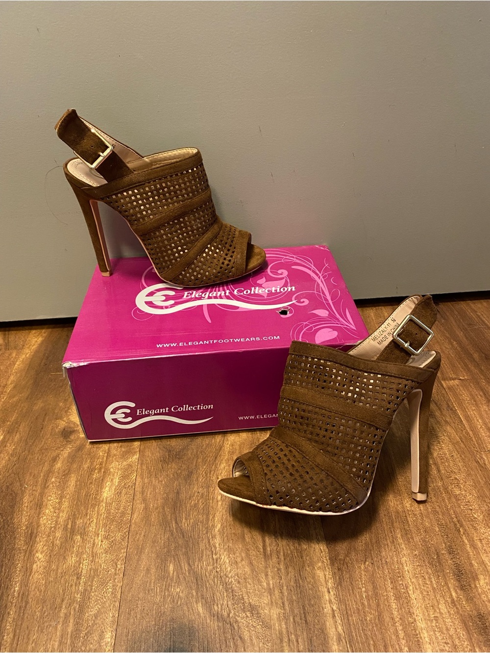 Brown Suede Peep-Toe Slingback Heels